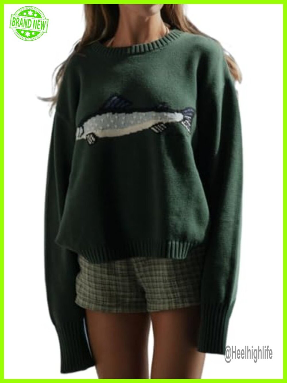 Y2K Fish Graphic Chunky Knit Sweater Women Oversized Pullover
